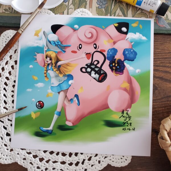 Lillie & Clefairy Square Print